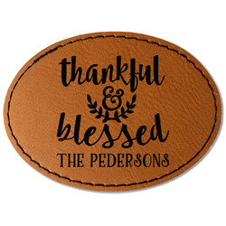 Thankful & Blessed Faux Leather Iron On Patch - Oval (Personalized)