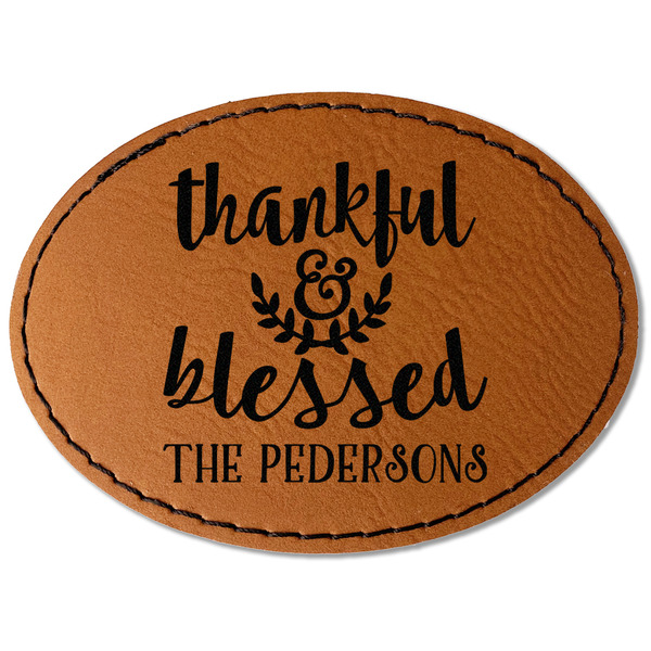 Custom Thankful & Blessed Faux Leather Iron On Patch - Oval (Personalized)