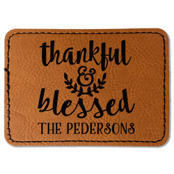 Thankful & Blessed Faux Leather Iron On Patch - Rectangle (Personalized)