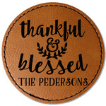 Thankful & Blessed Faux Leather Iron On Patch - Round (Personalized)
