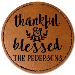 Thankful & Blessed Faux Leather Iron On Patch - Round (Personalized)