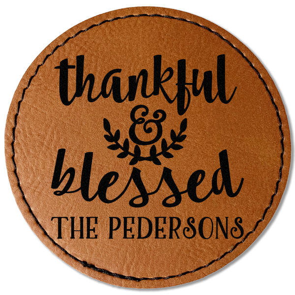 Custom Thankful & Blessed Faux Leather Iron On Patch - Round (Personalized)