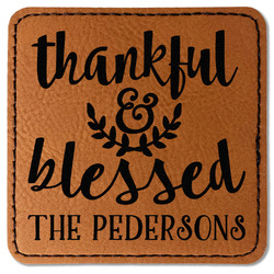 Thankful & Blessed Faux Leather Iron On Patch - Square (Personalized)