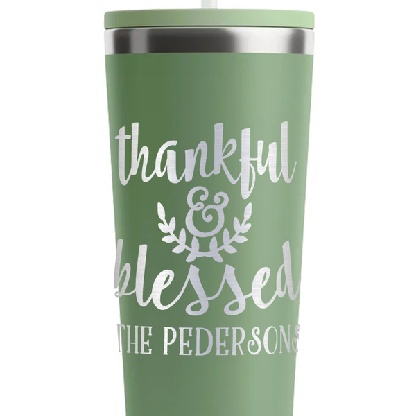 Thankful & Blessed Light Green RTIC Everyday Tumbler - 28 oz. - Close Up