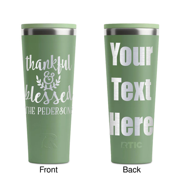 Thankful & Blessed Light Green RTIC Everyday Tumbler - 28 oz. - Front and Back