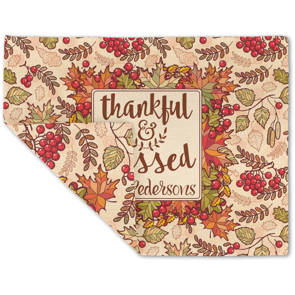 Custom Thankful & Blessed Double-Sided Linen Placemat - Single w/ Name or Text
