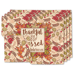 Thankful & Blessed Linen Placemat w/ Name or Text