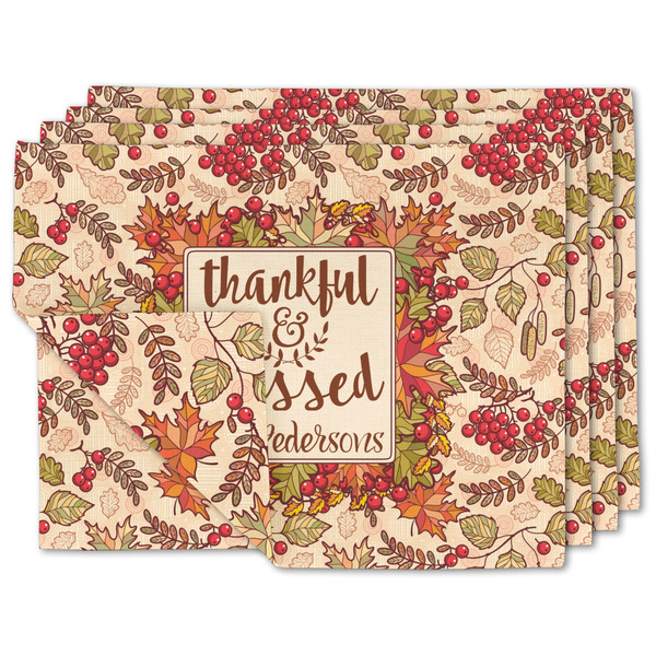 Custom Thankful & Blessed Double-Sided Linen Placemat - Set of 4 w/ Name or Text