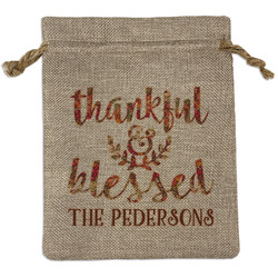 Thankful & Blessed Medium Burlap Gift Bag - Front (Personalized)