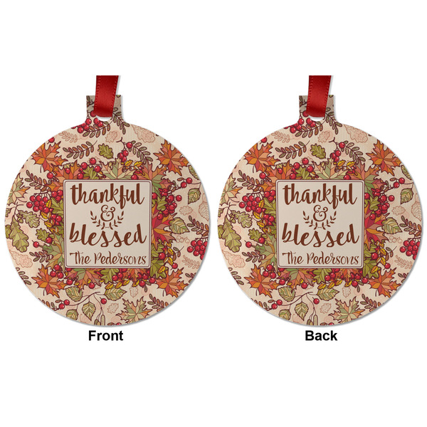 Thankful & Blessed Metal Ball Ornament - Front and Back