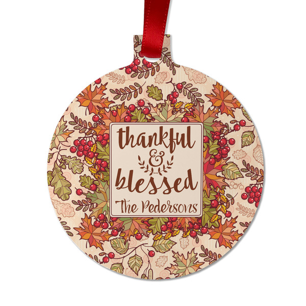 Custom Thankful & Blessed Metal Ball Ornament - Double Sided w/ Name or Text
