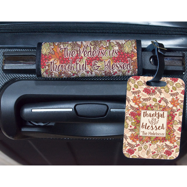 Thankful & Blessed Metal Luggage Tag & Handle Wrap - In Context
