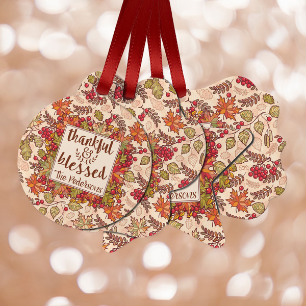 Custom Thankful & Blessed Metal Ornaments - Double Sided w/ Name or Text