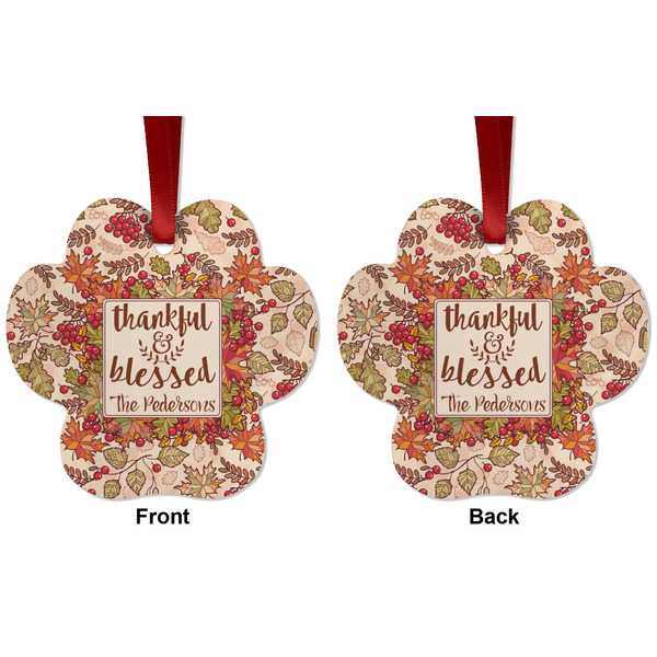 Thankful & Blessed Metal Paw Ornament - Front and Back