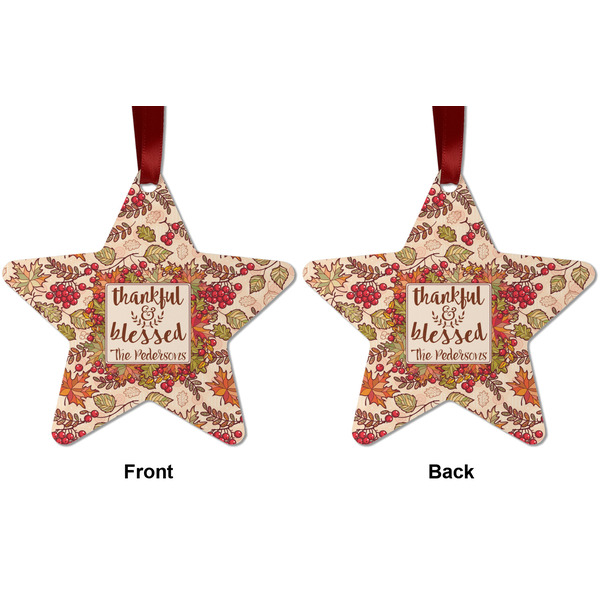 Thankful & Blessed Metal Star Ornament - Front and Back