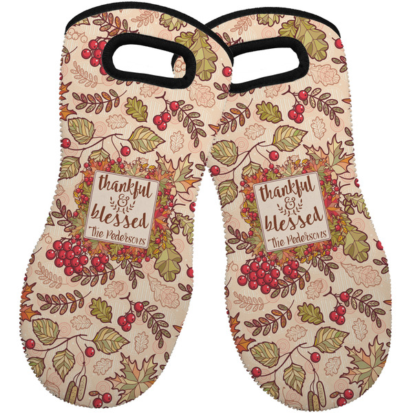 Custom Thankful & Blessed Neoprene Oven Mitts - Set of 2 w/ Name or Text