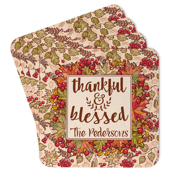 Custom Thankful & Blessed Paper Coasters w/ Name or Text