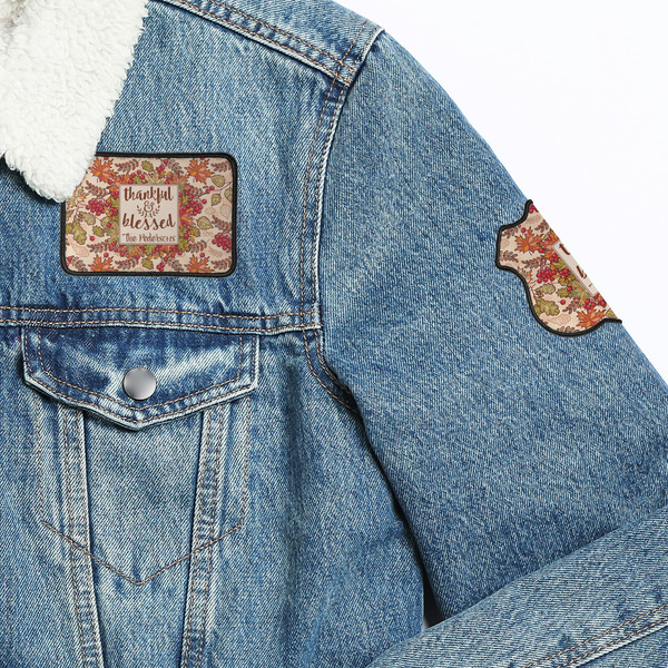 Thankful & Blessed Patches Lifestyle Jean Jacket Detail