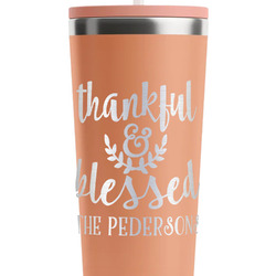Thankful & Blessed RTIC Everyday Tumbler with Straw - 28oz - Peach - Single-Sided (Personalized)