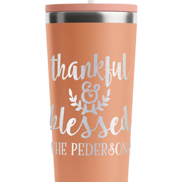 Thankful & Blessed Peach RTIC Everyday Tumbler - 28 oz. - Close Up