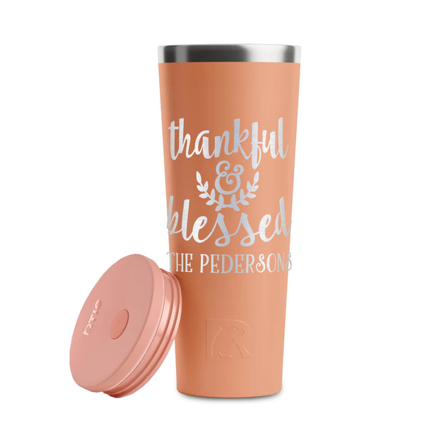 Thankful & Blessed Peach RTIC Everyday Tumbler - 28 oz. - Lid Off