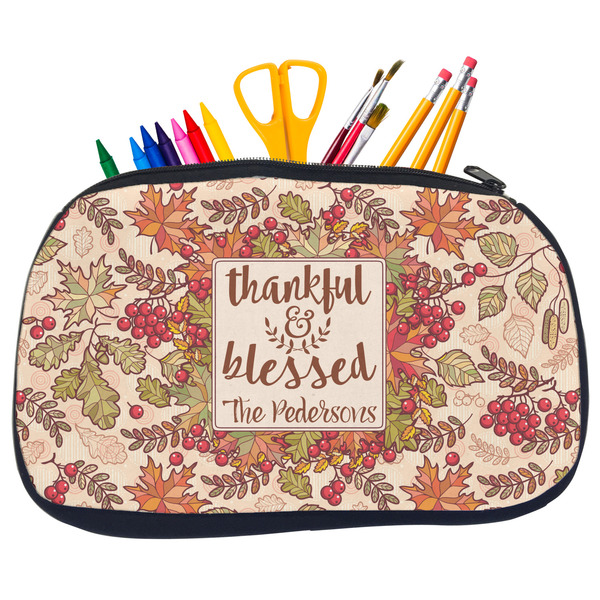 Custom Thankful & Blessed Neoprene Pencil Case - Medium w/ Name or Text