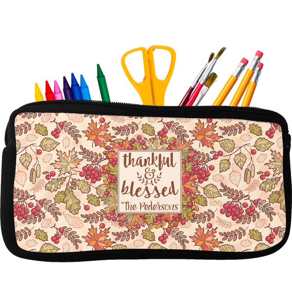 Custom Thankful & Blessed Neoprene Pencil Case - Small w/ Name or Text