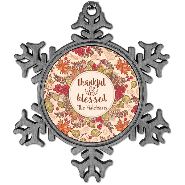 Custom Thankful & Blessed Vintage Snowflake Ornament (Personalized)