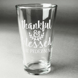Thankful & Blessed Pint Glass - Engraved (Single) (Personalized)