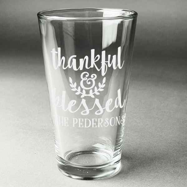 Custom Thankful & Blessed Pint Glass - Engraved (Personalized)