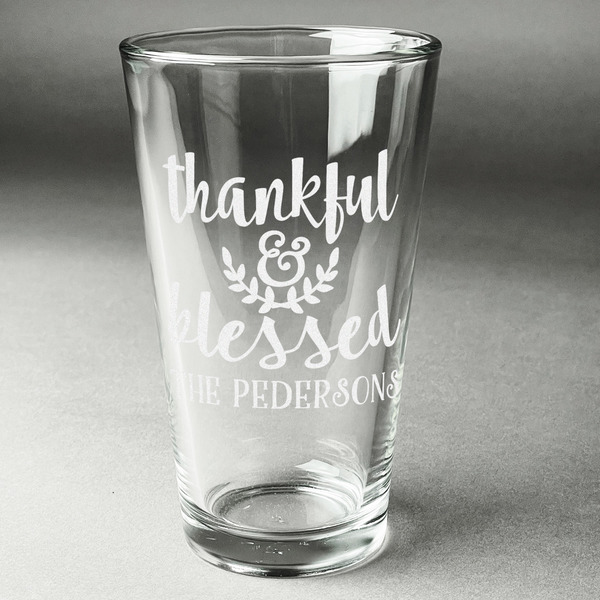 Custom Thankful & Blessed Pint Glass - Engraved (Single) (Personalized)