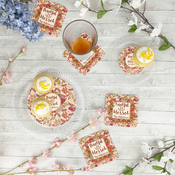 Thankful & Blessed Plastic Party Dinner Plates - In Context