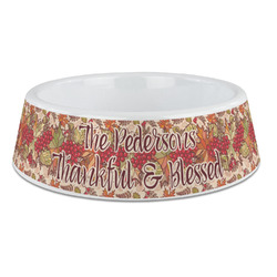 Thankful & Blessed Plastic Dog Bowl - Large (Personalized)