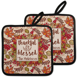 Thankful & Blessed Pot Holders - Set of 2 w/ Name or Text