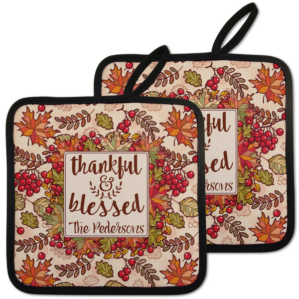 Custom Thankful & Blessed Pot Holders - Set of 2 w/ Name or Text