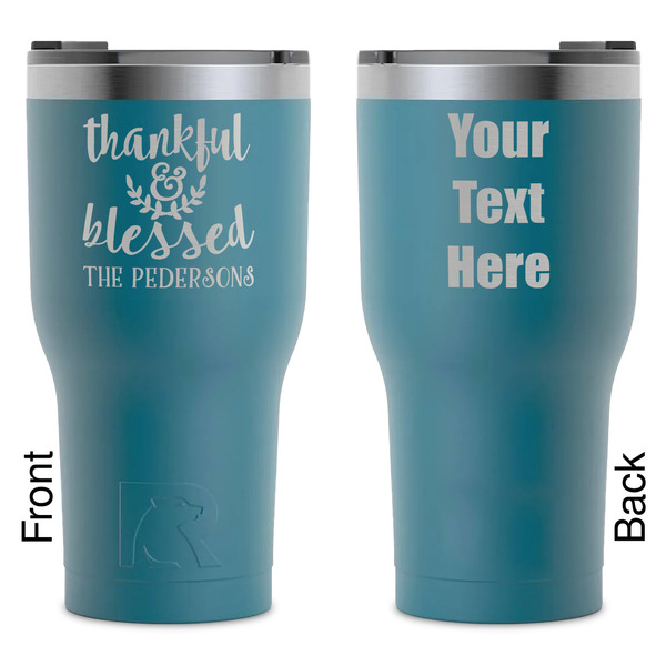 Custom Thankful & Blessed RTIC Tumbler - Dark Teal - Laser Engraved - Double-Sided (Personalized)