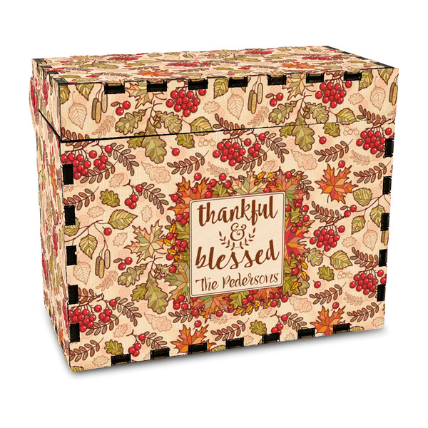 Custom Thankful & Blessed Wood Recipe Box - Full Color Print (Personalized)