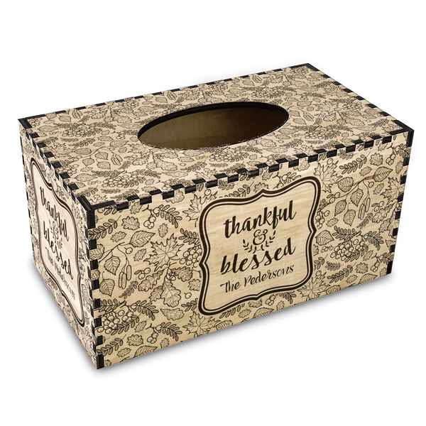 Custom Thankful & Blessed Wood Tissue Box Cover - Rectangle (Personalized)