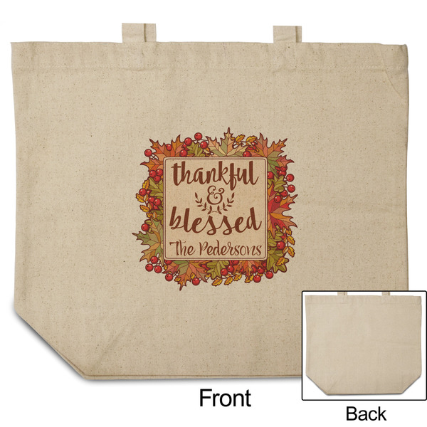 Thankful & Blessed Reusable Cotton Grocery Bag - Front & Back View