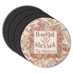 Thankful & Blessed Round Rubber Backed Coasters - Set of 4 (Personalized)