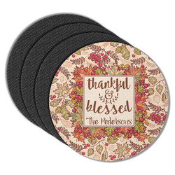 Thankful & Blessed Round Rubber Backed Coasters - Set of 4 (Personalized)