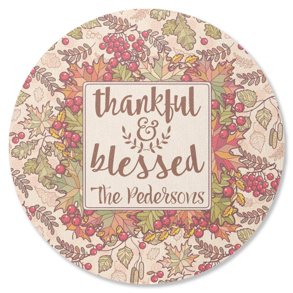 Custom Thankful & Blessed Round Rubber Backed Coaster (Personalized)