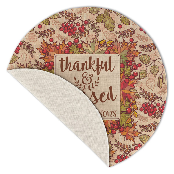 Thankful & Blessed Round Linen Placemats - Front (folded corner single sided)