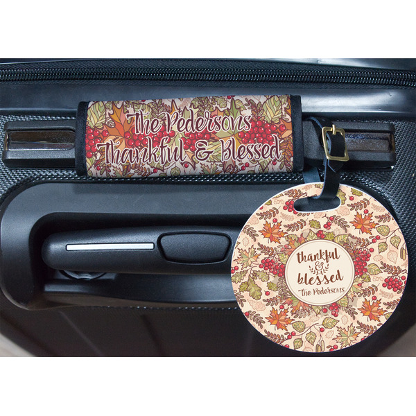 Thankful & Blessed Round Luggage Tag & Handle Wrap - In Context