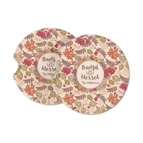 Custom Thankful & Blessed Sandstone Car Coasters - Set of 2 (Personalized)