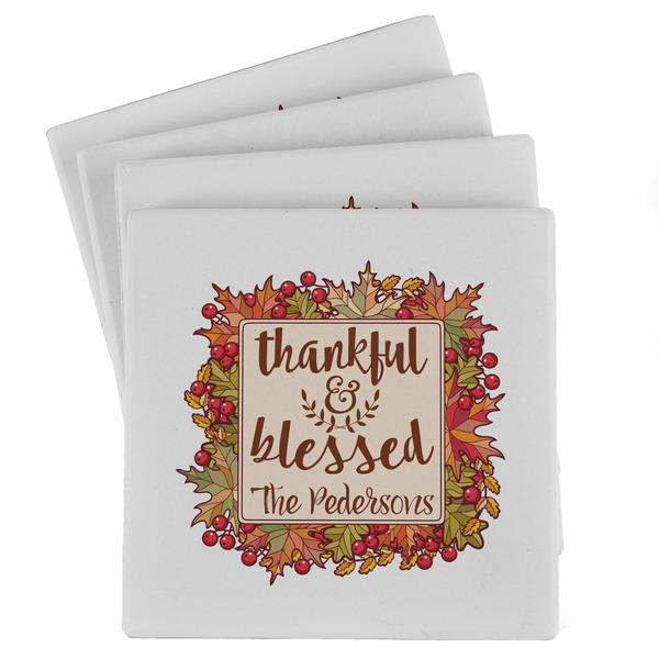 Custom Thankful & Blessed Absorbent Stone Coasters - Set of 4 (Personalized)
