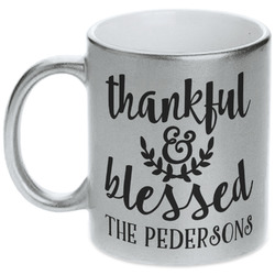 Thankful & Blessed Metallic Silver Mug (Personalized)