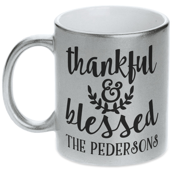 Custom Thankful & Blessed Metallic Silver Mug (Personalized)