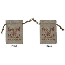 Thankful & Blessed Small Burlap Gift Bag - Front & Back (Personalized)