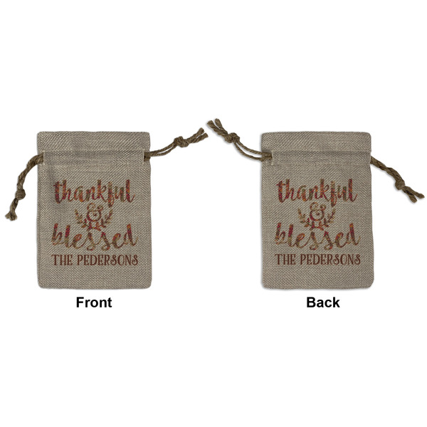 Custom Thankful & Blessed Small Burlap Gift Bag - Front & Back (Personalized)
